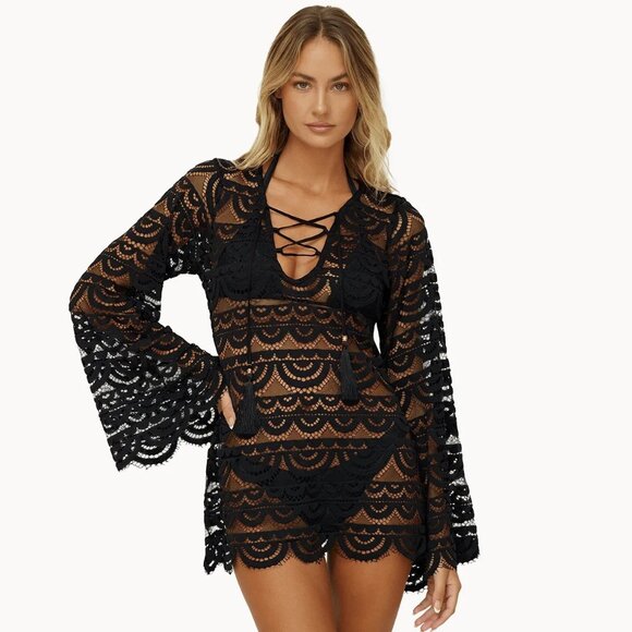 🌟 NWOT — PQ SWIM Black Gold Noah Tunic — Size M/L — Hand-Cut Lace — Retail $160 - Picture 3 of 15
